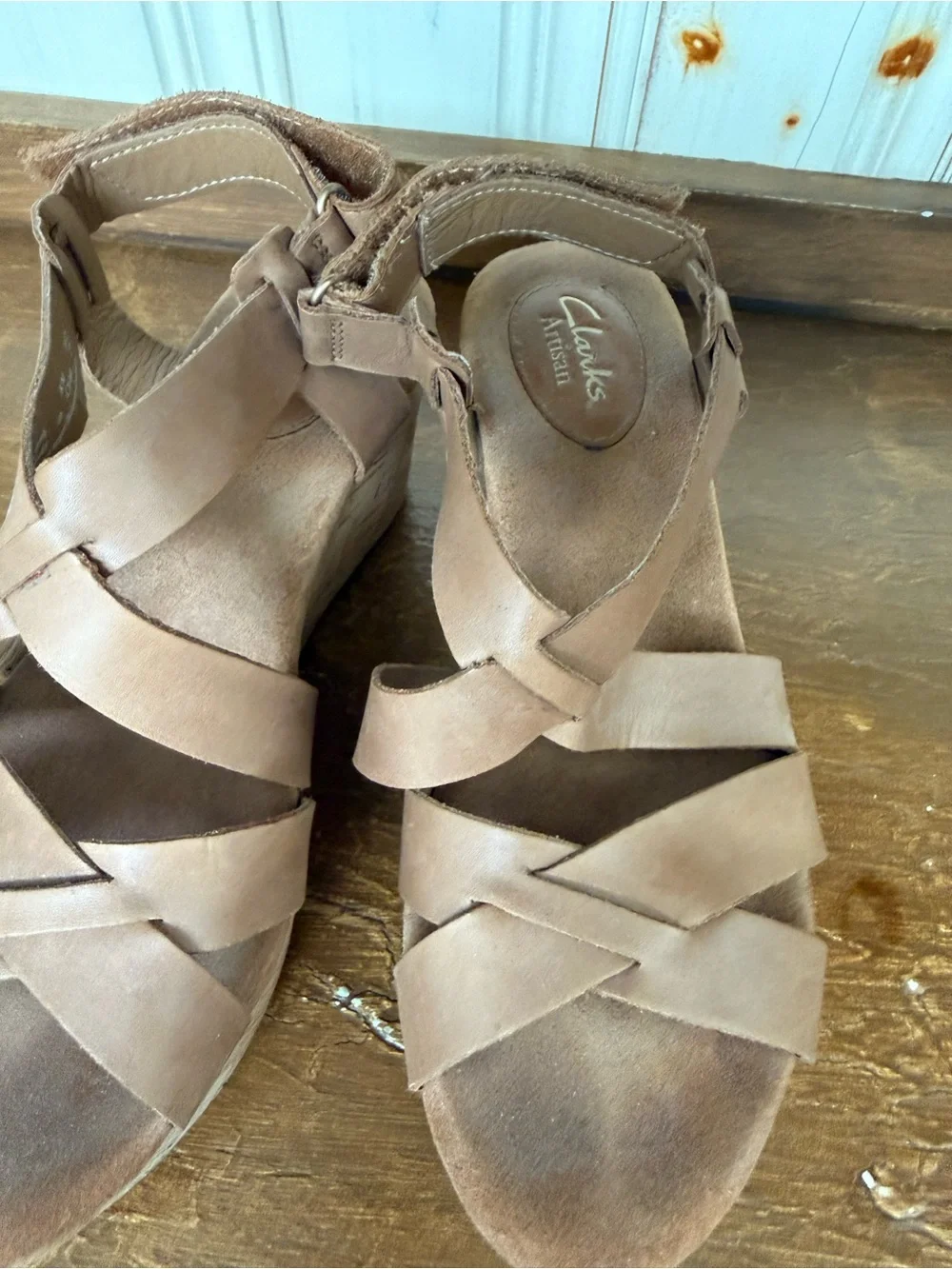 Clark’s Artisan Women's Tan Cork Wedge Sandals - Strappy Comfort size 8